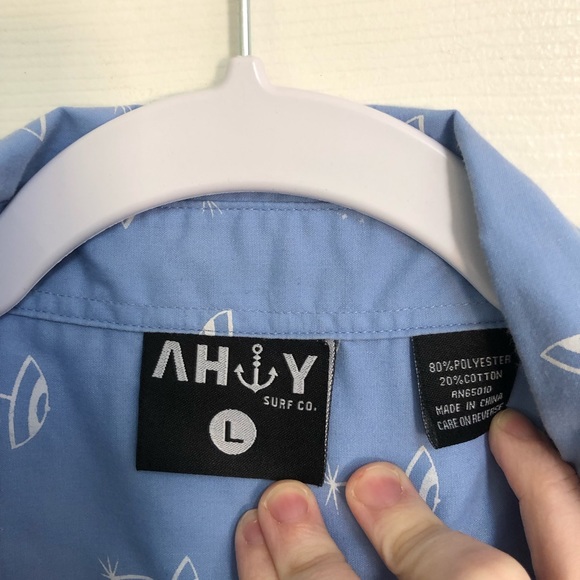 AHOY Surf Co Men's Large Woven Blue Shirt with Beach Umbrella print - Picture 4 of 6